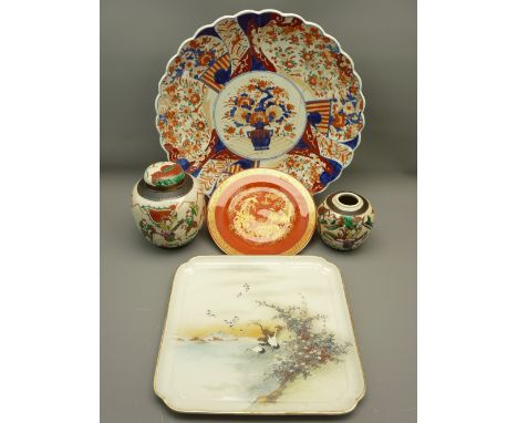 LARGE IMARI CHARGER (AF), nice quality Japanese Cabaret tray, two Chinese ginger jars and a Spode plate, decorated Oriental s