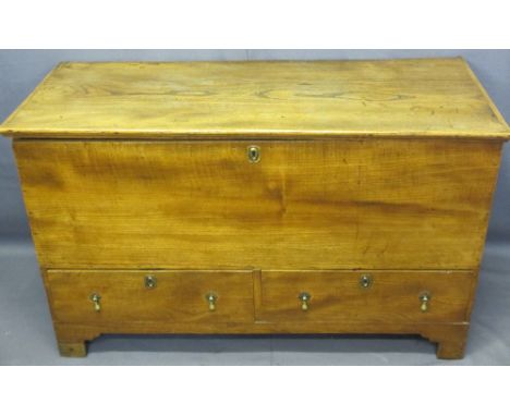 CONTINENTAL WALNUT MULE CHEST, rectangular top with two lower drawers having brass drop handles, on corner bracket feet, 71cm