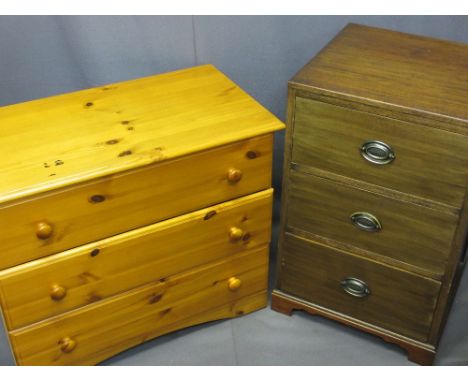 VINTAGE &amp; LATER CHESTS OF DRAWERS (2) including a mahogany three drawer with oval backplates and swing handles on corner 