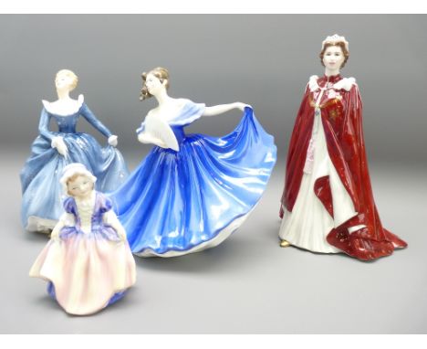 FOUR ROYAL DOULTON &amp; ROYAL WORCESTER LADY FIGURINES - Dinky Do HN1678, Fragrance HN2334, Elaine HN2791, the Worcester fig