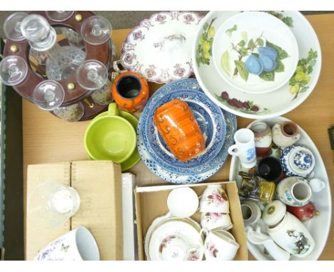 MIXED POTTERY, PORCELAIN &amp; GLASSWARE including two pedestal bowls Portmeirion Pomona, German type stoneware vases, a pair