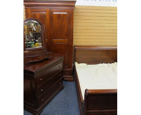 REPRODUCTION MAHOGANY FOUR PIECE BEDROOM SUITE to include a scroll ended double bed frame, 98cms H, 225cms L overall, 154cms 