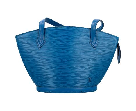 LOUIS VUITTON VINTAGE Schultertasche "JACQUES". Koll. 1995. Epi Leder Serie in Blau mit goldfarbener Hardware. Lange Doppelhe