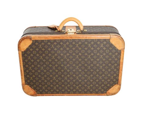 LOUIS VUITTON Reisetasche "STRATOS 70". Monogram Canvas Serie mit naturbelassenem Leder und goldfarbener Hardware. Klassische