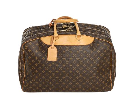LOUIS VUITTON VINTAGE Reisetasche "ALIZE". Koll. 1997. Monogram Canvas Serie mit naturbelassenem Leder und goldfarbener Hardw