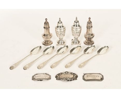 A set of six silver coffee spoons, foliate engraved, London 1897 maker Wakely & Wheeler, 75 grams, together with a pair of si