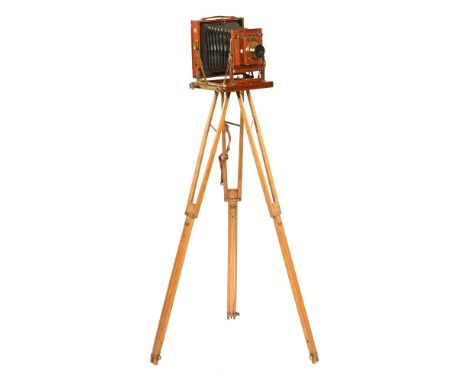 Edwardian Sanderson Ensign half plate camera, on tripod stand, circa 1910.  (see illustration).