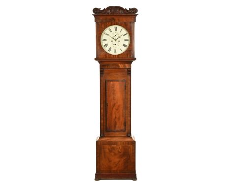 William Watson Rutherglen a Scottish mahogany eight day longcase clock, with carved pediment above a circular dial marked W.M