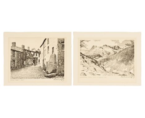 Two signed Wainwright prints, from A Dales Sketch, Langdale Pikes and Main Street Dent. ARR.