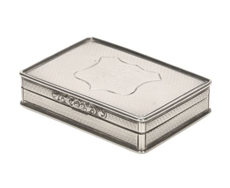 A silver snuff box by Nathaniel Mills, inscribed to lid "To John Colquhoun From A Friend", Birmingham 1827, 103 grams, 77 mm 