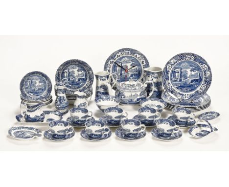 A mixed collection of Spode Italian design blue and white dinner and tea services, to include +/- 6 dinner plates, teapot, la