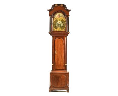 A 19th century mahogany eight day longcase clock, inscribed Benjamin Barlow Oldham to the crest of the half-moon dial above a