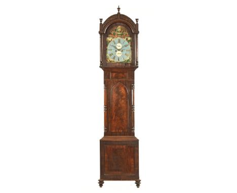 A 19th century mahogany longcase clock, with eight day movement signed John A Evans Newcastle, painted dial with New Testamen