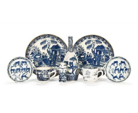 A selection of oriental design ceramics, including bottle vase, cabinet cups, Kangxi style saucers of horse design, dishes et