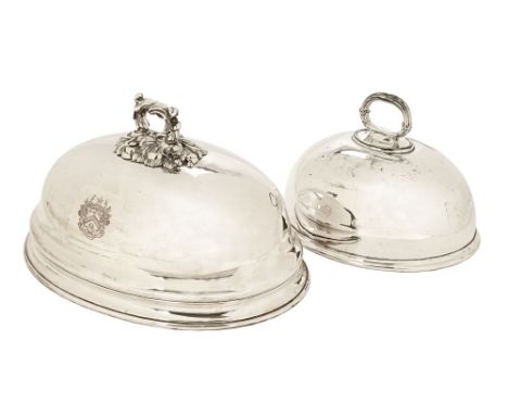 Two 19th century silver plated meat dish covers.  Largest length 38 cm.