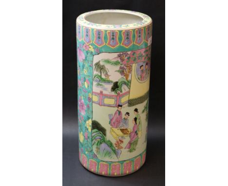 A Chinese ceramic stick stand of cylindrical form CONDITION REPORT; Approximately 46.5 cm tall 