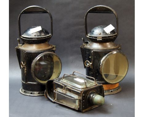 Two vintage railway signal lamps, plus another lamp, believed to have been used on the Great Western Railways CONDITION REPOR
