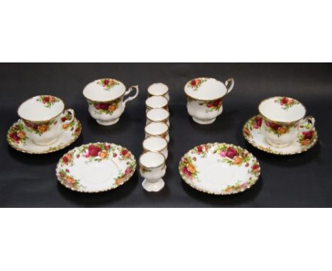 Royal Albert "Old Country Roses"; six cups and saucers and six egg cups CONDITION REPORT; Good overall condition, with no vis