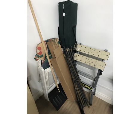 LARGE LOT WORK BENCH, LOUNGER & OTHERS (6 ITEMS)