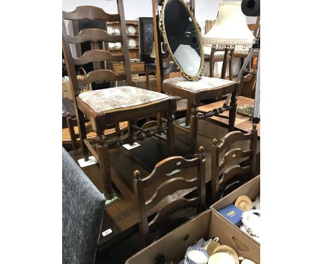 OAK DROP LEAF TABLE & 6 LADDER BACK CHAIRS