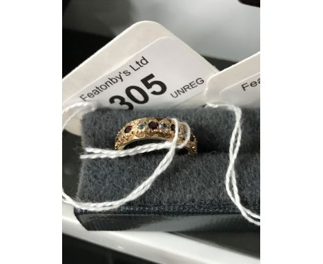 9 CT GOLD RING SET WITH RED & WHITE STONES