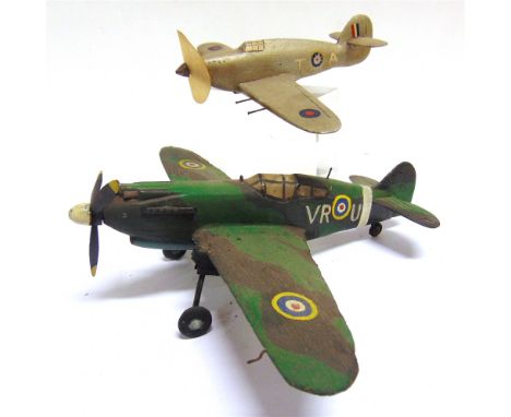MILITARIA - TWO SCRATCH-BUILT MODEL BRITISH FIGHTER AIRCRAFT  each of predominantly painted wood construction, one in the for