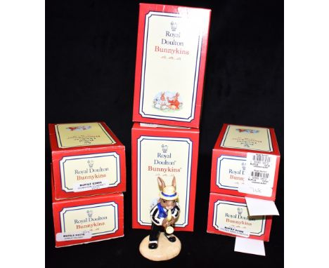 SIX LIMITED EDITION BOXED ROYAL DOULTON BUNNYKINS FIGURINES:  'Saxophone Player' 550/2500; 'Clarinet Player' 1959/2500; 'Trum