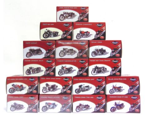 SEVENTEEN 1/24 SCALE ATLAS EDITIONS CLASSIC MOTORBIKES DIECAST MODELS  each mint or near mint and boxed (four boxes still fac