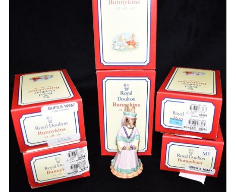 SIX BOXED ROYAL DOULTON BUNNYKINS FIGURINES: 'Britannia Bunnykins' 679/2500; 'Mr Punch Bunnykins' 2365/2500; 'Sundial Bunnyki
