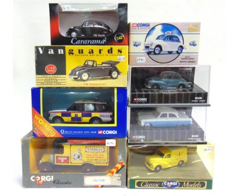 EIGHT ASSORTED DIECAST MODEL VEHICLES  mainly 1/43 scale, by Corgi (6) and others, each mint or near mint and boxed.