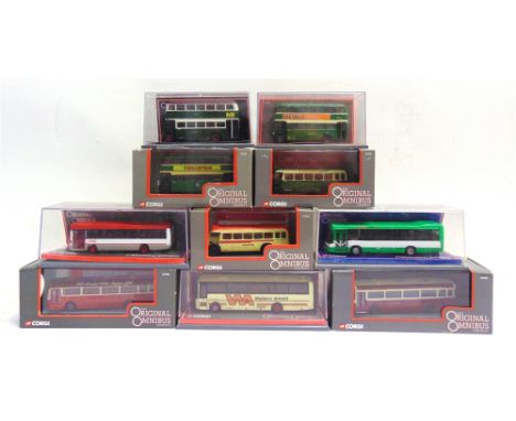 TEN 1/76 SCALE CORGI ORIGINAL OMNIBUS COMPANY DIECAST MODEL BUSES  each mint or near mint and boxed.