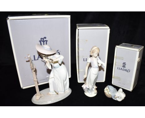 THREE LLADRO FIGURES:  model 6093 'Song Bird', model 7611 'Summer Stroll', and model 4895  'Ducklings with Mother' (all boxed