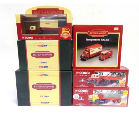 SIX CORGI BRITISH RAILWAYS DIECAST MODEL VEHICLES  comprising a Premium Editions No.CC11606, Albion Reiver Platform Lorry &am