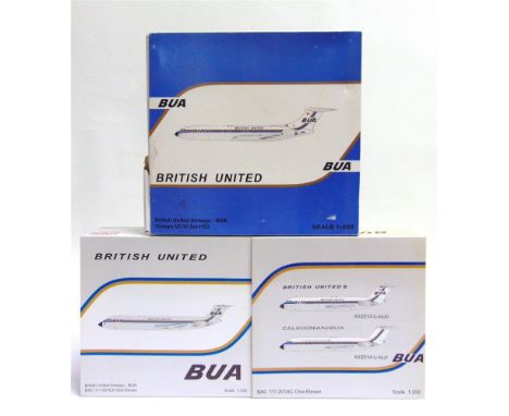 THREE 1/200 SCALE DIECAST MODEL AIRCRAFT comprising a Vickers VC10 Srs1103 'British United Airways', G-ASIW; BAC 111-501EX On