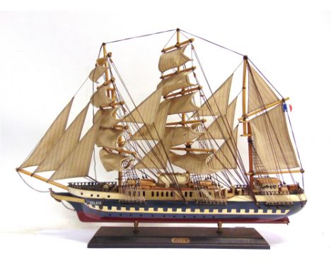 TWO MODEL SHIPS  of principally wood construction, comprising the French sailing ship 'Belem', and a fishing boat, the larges