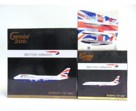 THREE 1/200 SCALE DIECAST MODEL AIRCRAFT  comprising a Gemini 200 No.G2BAW634, Boeing 747-400 'British Airways', G-BYGE; Gemi