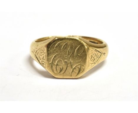 9CT GOLD SIGNET RING Monogrammed bezel, Birmingham hallmark, size R, weight 6.7g approx.