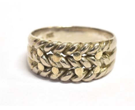 STAMPED 18K WHITE METAL KEEPER RING Ring size K ½ , weight 4.4g