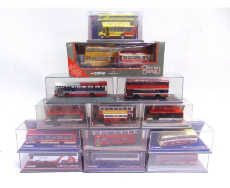 THIRTEEN 1/76 SCALE CORGI ORIGINAL OMNIBUS COMPANY DIECAST MODEL BUSES  including a Dorset Delights gift set, each mint or ne