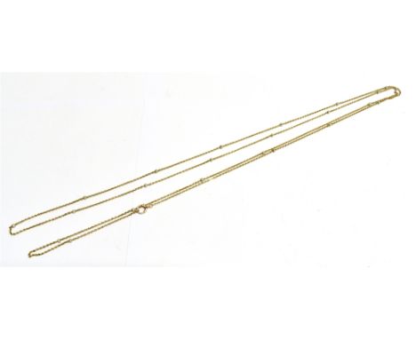 SEED PEARL LONG CHAIN NECKLACE The necklace comprising of fine links in unmarked yellow metal and 22 grey seed pearls, the wo