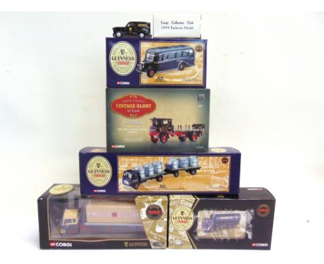 SIX CORGI GUINNESS DIECAST MODEL VEHICLES  comprising a No.22504, Bedford TK Platform Trailer &amp; Container; No.24901, Leyl