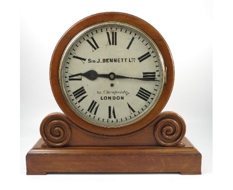 A Victorian oak cased mantel clock, the single fusee movement having a painted dial inscribed Sir J Bennett Ltd, 65 Cheapside