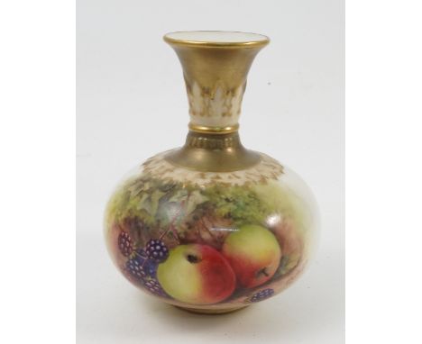 A Royal Worcester globular vase, decorated half round with hand painted fruit by Lockyer, shape number 110, circa 1929, heigh
