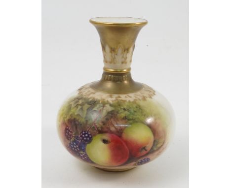 A Royal Worcester globular vase, decorated half round with hand painted fruit by Lockyer, shape number 110, circa 1929, heigh