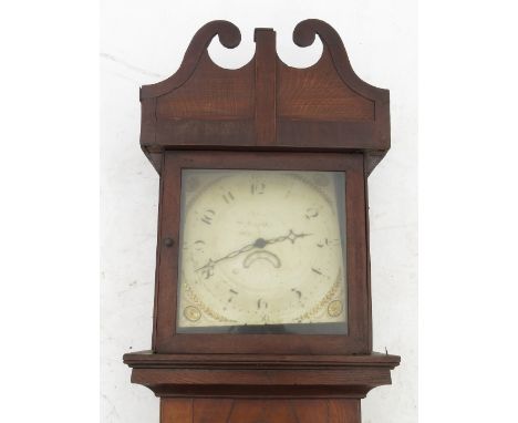 A 19th century oak long case clock, with square painted dial and date aperture