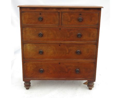 A 19th century mahogany chest, fitted two short drawers over three long drawers, raised on turned feet, width 41ins 