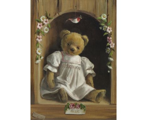 Deborah Jones, oil on canvas, Millie, teddy bear under an arch, 15.5ins x 11ins (D)