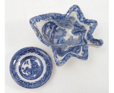 A Copeland Spode pickle dish, decorated in blue and white, and another smaller  blue and white dish