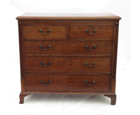 A 19th century mahogany chest, fitted two short drawers over three long drawers, raised on bracket feet, width 46ins 