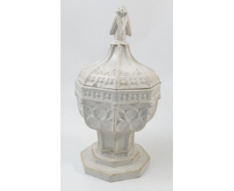 A 19th century Minton stoneware covered font, in the Gothic style with architectural decoration, stamped Minton with Magdalen